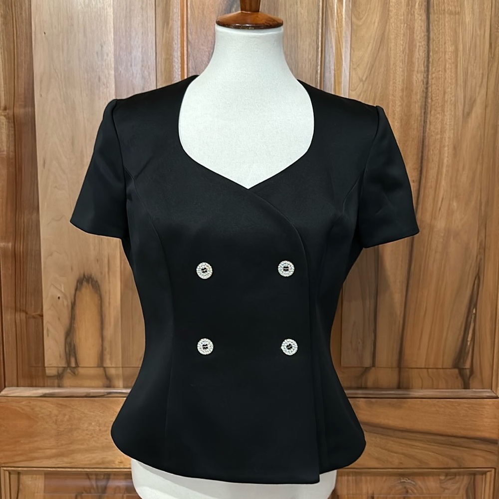 VTG Oleg Cassini - “Black Tie” Formal Top  w/ Rhinestone Buttons - EUC - 10